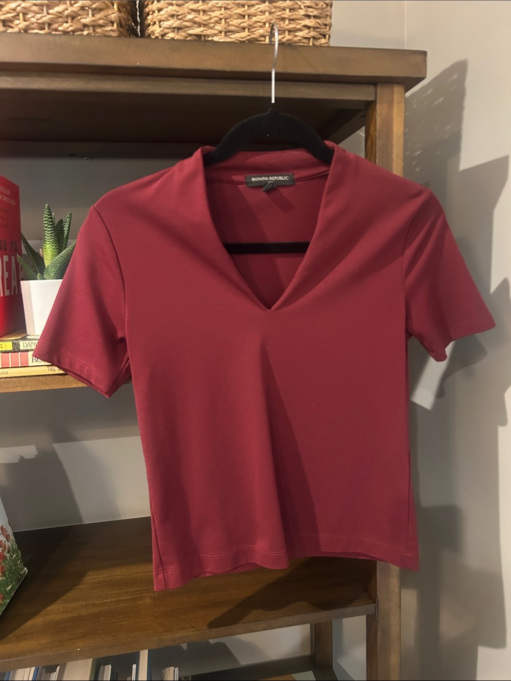 Banana Republic Short Sleeve V-Neck Top - Deep Red